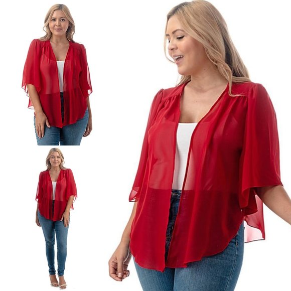 4x-6X New Plus Size Super Cute open sheer SHRUG - RED - Picture 5 of 5